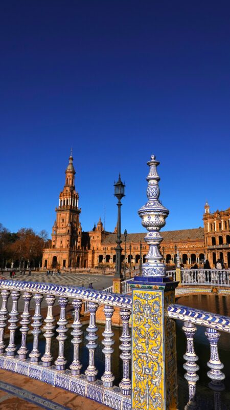 The canal and its bridges at the Plaza de España, Seville, Spain