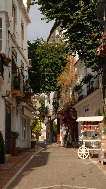 Narrow streets at the historical Old Town of Marbella, Spain
