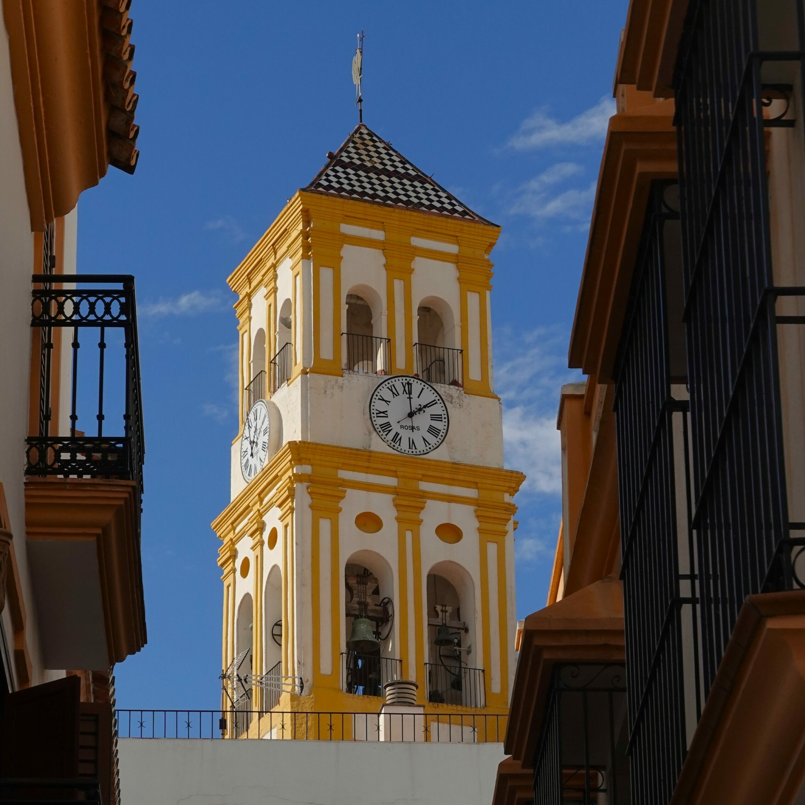 The churchtower in the historical Old Town of Marbella, Spain